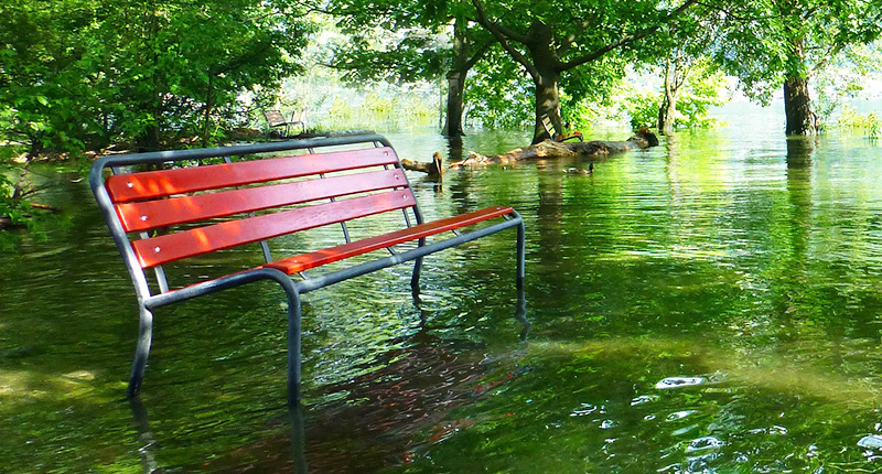 Panchina rossa e parco alluvionati